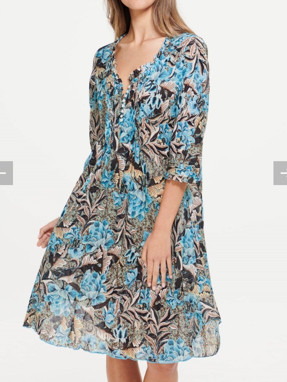 One Season Australia Midi Poppy Dress in Lombok Blue Cotton Boho Coastal Floral